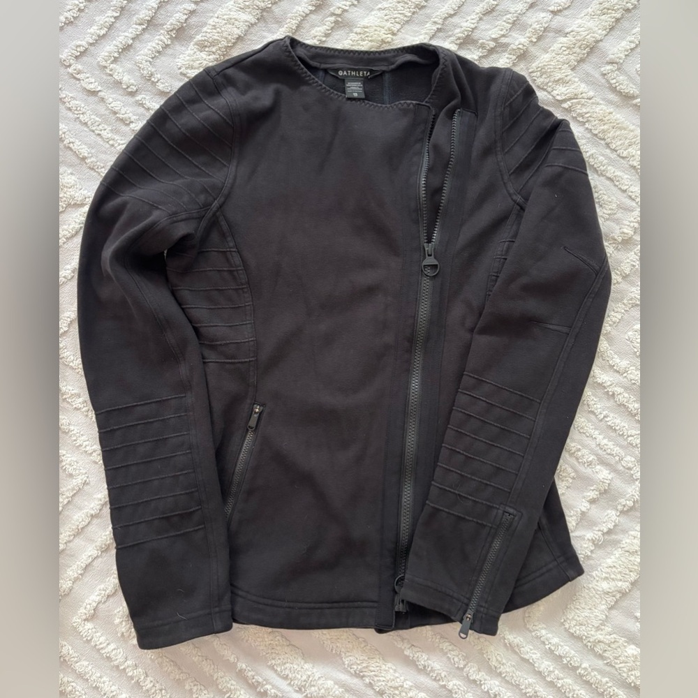 Athleta Black Asymmetrical Zip Lightweight Moto Cotton Jacket